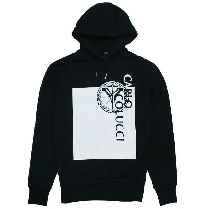 Carlo Colucci Herren Hoodie Block Logo Print schwarz