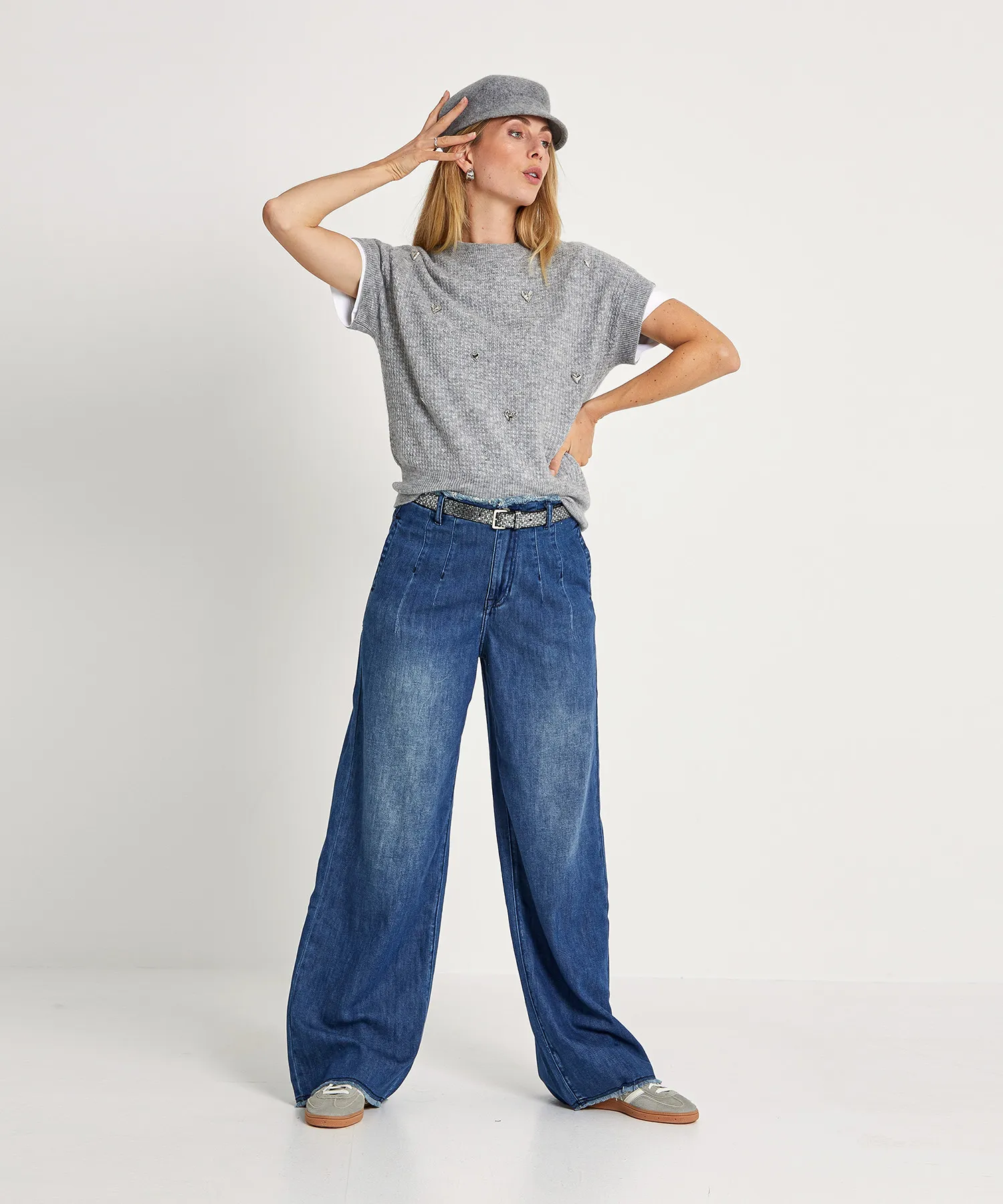 Caroline Biss Pullover aus Wollmischung mit Waffelmuster Herzen