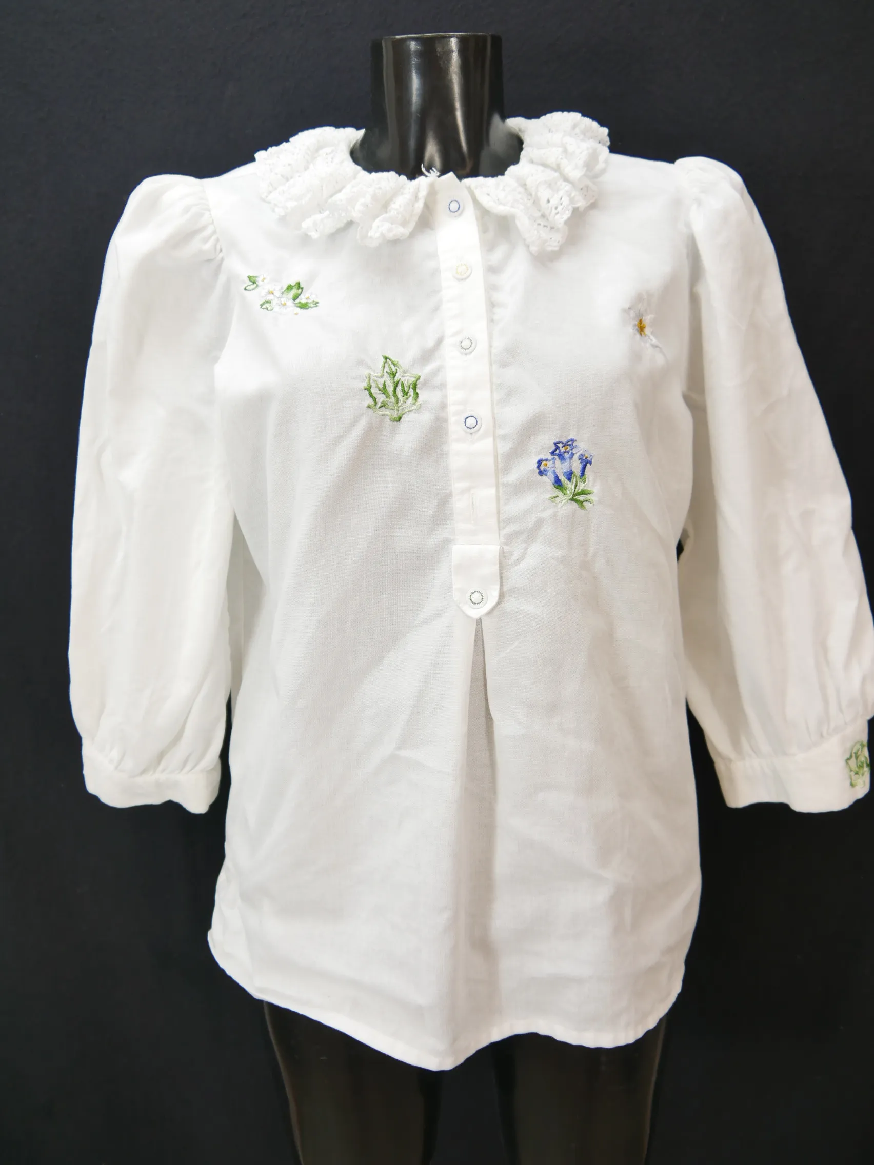 Gr.42 Trachtenbluse weiß Bluse Sportalm Baumwolle Stickerei Spitze
