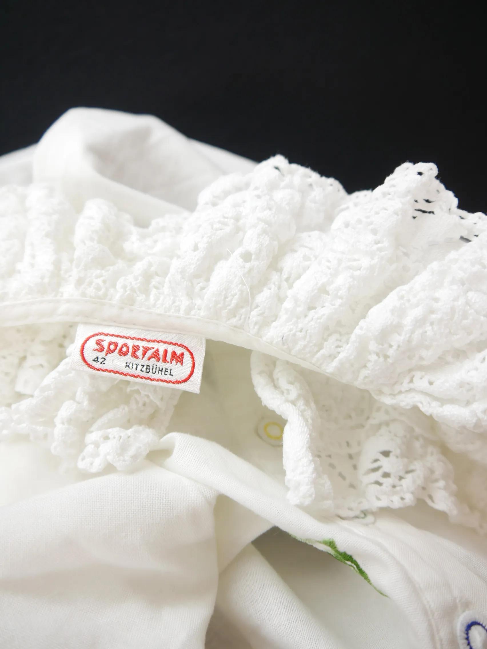 Gr.42 Trachtenbluse weiß Bluse Sportalm Baumwolle Stickerei Spitze